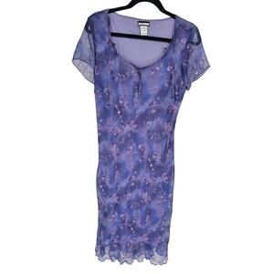 Vintage 1990s Believe Womens Sz 12 Midi Length Purple Floral Dress Fairycore
